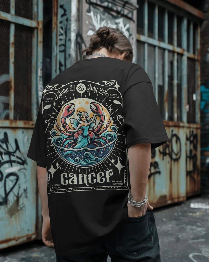 Cancer Zodiac Oversized T-Shirt | Celestial Astrology Tee