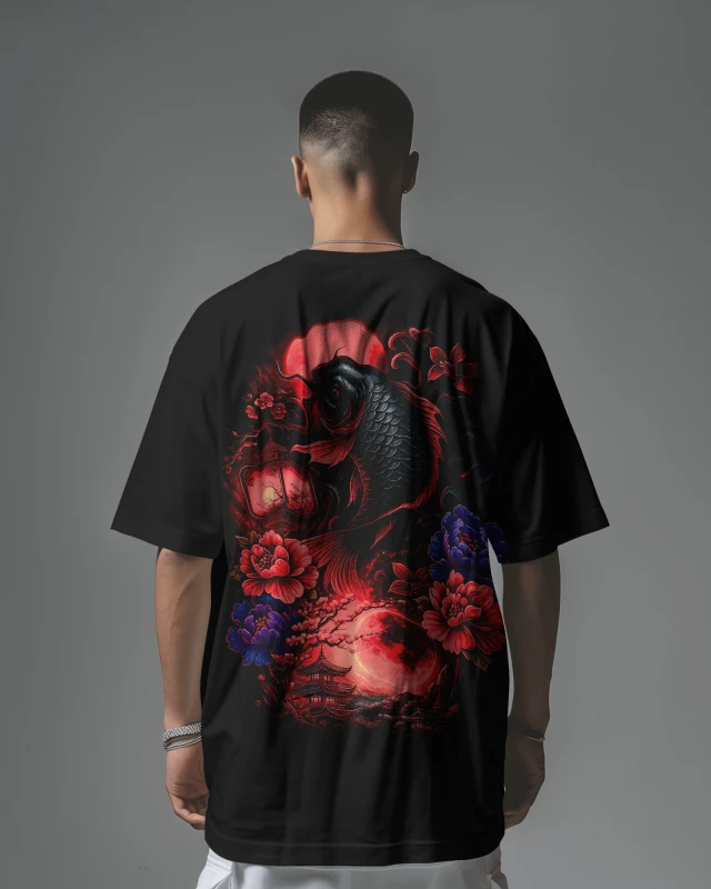 TeesWarrior Floral Koi Fish Oversized T-Shirt | Japanese Graphic Tee