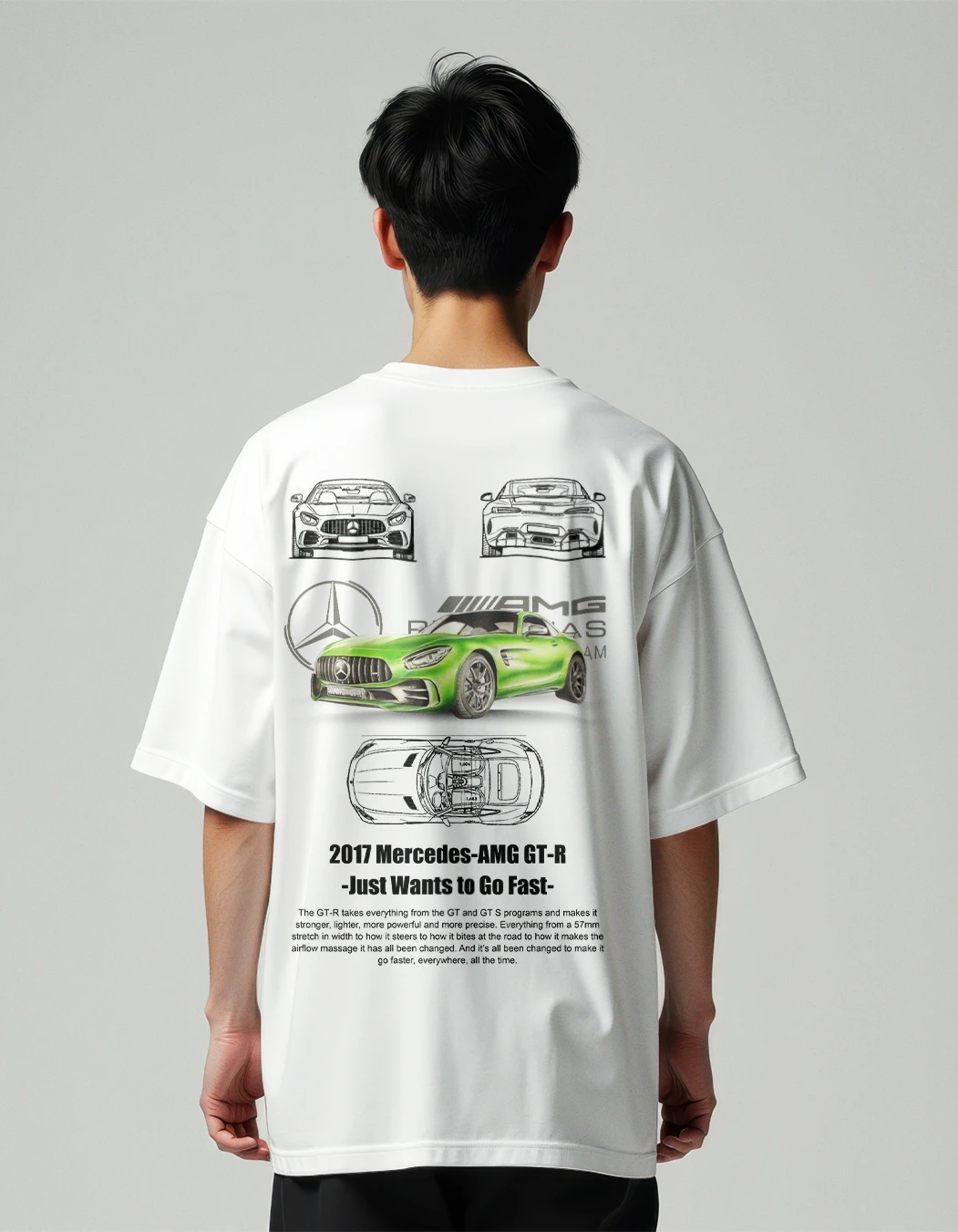Supercar mercedes printed white oversized t-shirt
