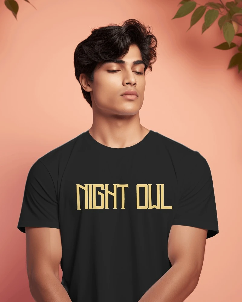 TeesWarrior Night Owl Graphics Printed Regular Cotton T-Shirt