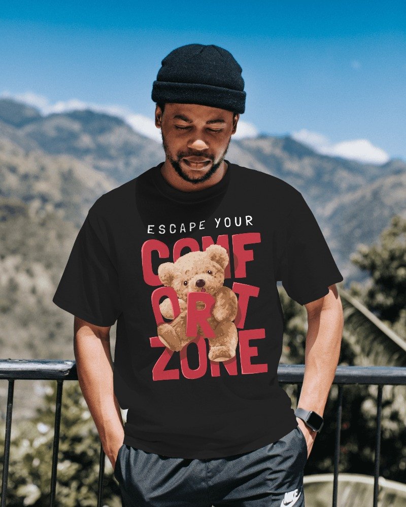TeesWarrior Comfort zone Graphics Printed Regular Bio-wash Cotton T-Shirt for men