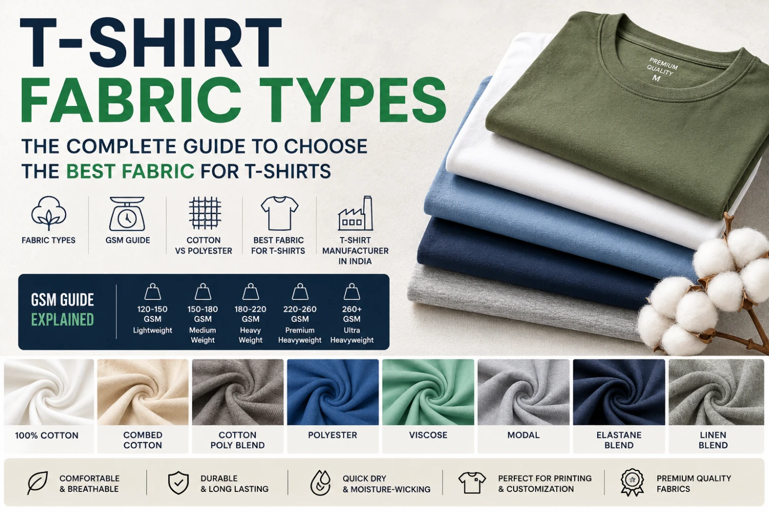 T-Shirt Fabric Types: Complete Guide to the Best Fabric for T-Shirts, GSM, Cotton vs Polyester & More