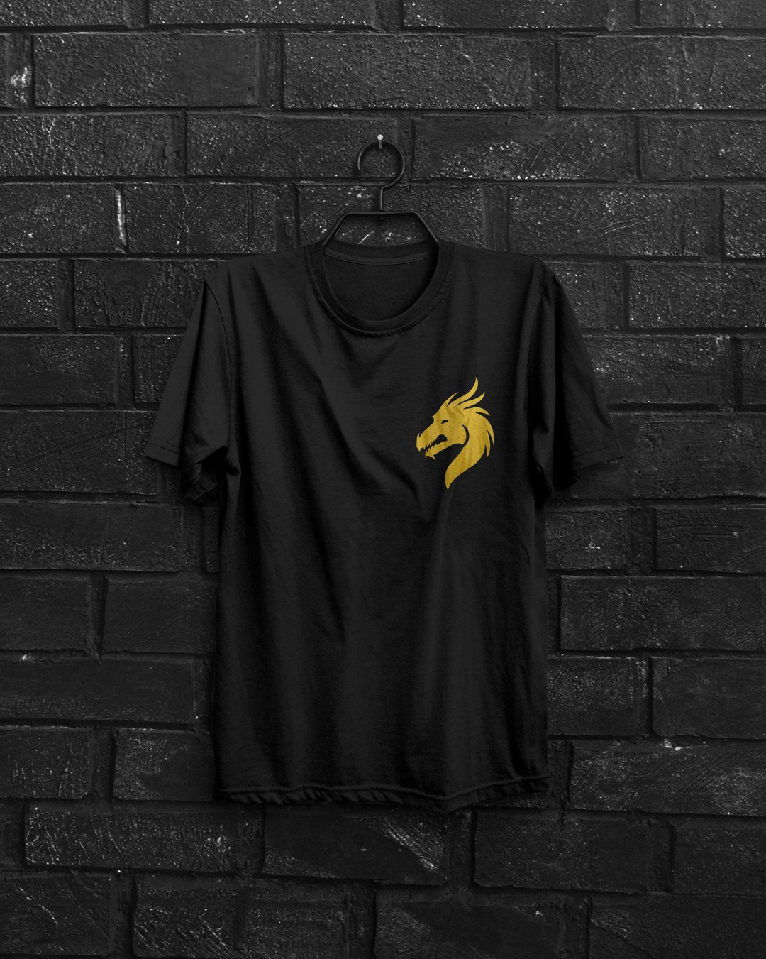 Dragon Logo Printed Cotton Black T-Shirt