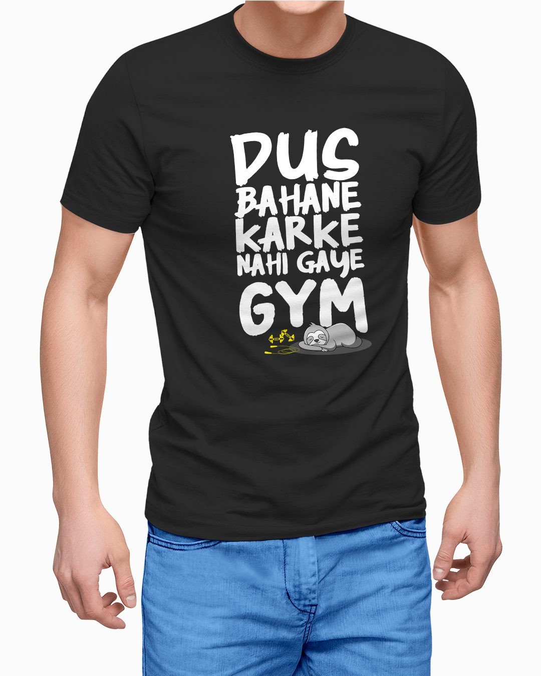 TeesWarrior Dus Bahane Karke Nahi Gaye Gym Graphic Printed 100% Cotton T-Shirt - Regular Fit, Round Neck, Half Sleeves