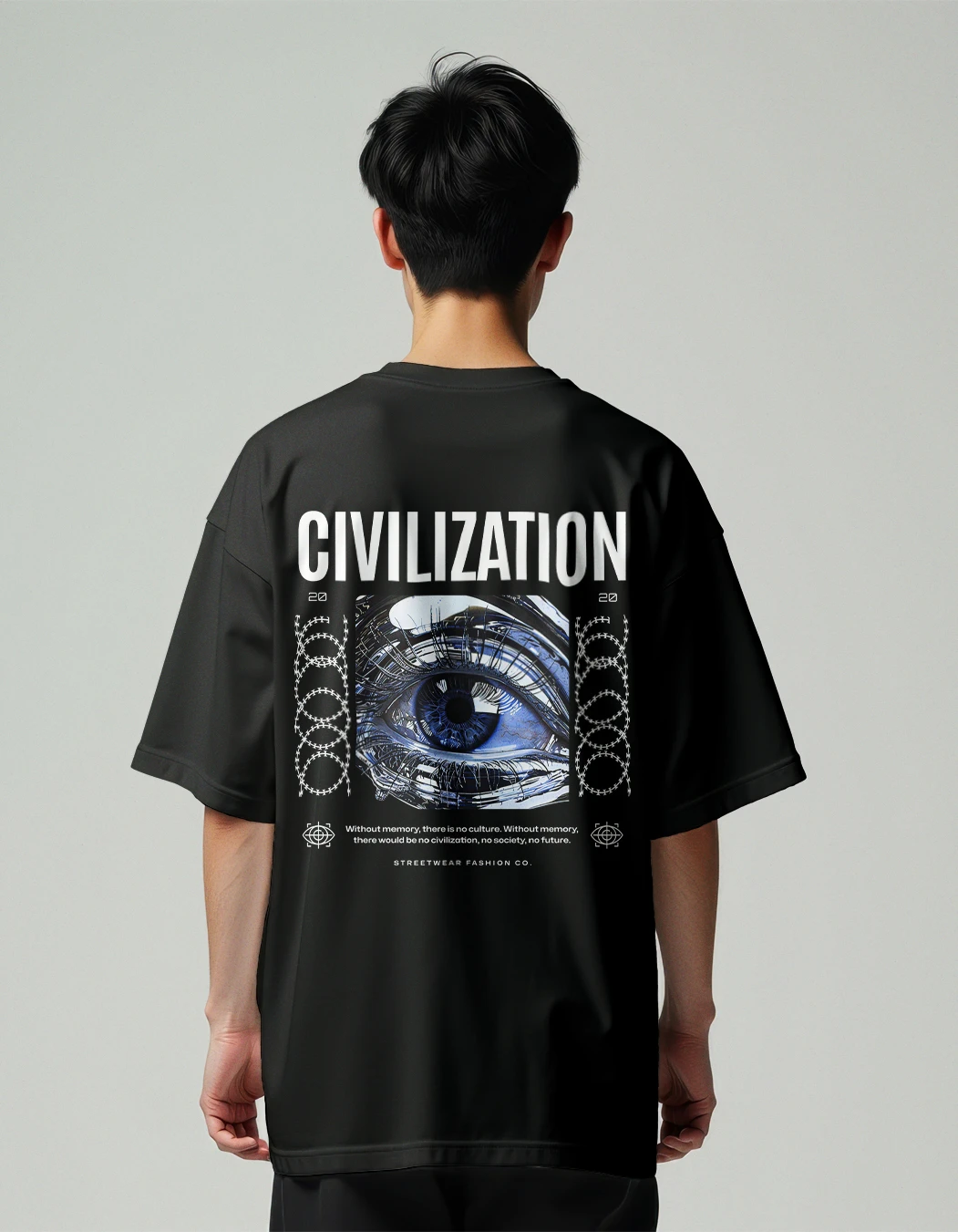 Civilization printed black oversized t-shirt