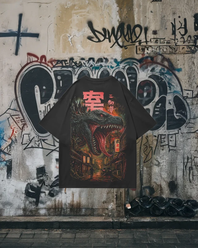TeesWarrior Dinosaur Japanese Graphic Oversized T-Shirt