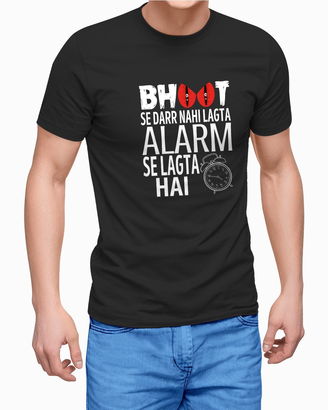 TeesWarrior Bhoot Se Darr nahi lagta Alarm se lagta hai Graphic Printed 100% Cotton T-Shirt - Regular Fit, Round Neck, Half Sleeves