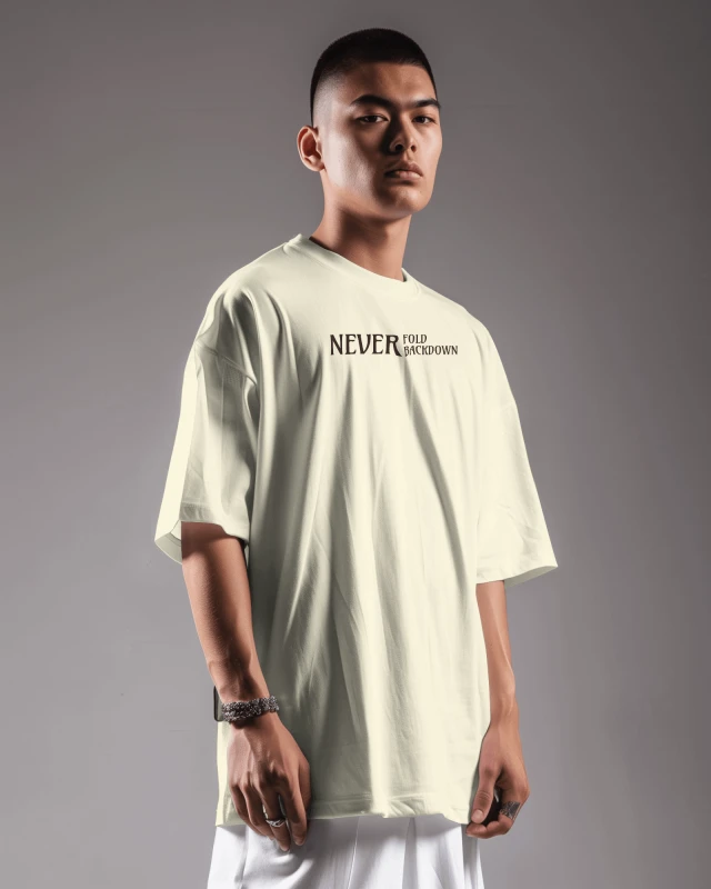 TeesWarrior Never Fold Backdown Oversized T-Shirt | Premium Cotton Relaxed Fit Graphic Tee
