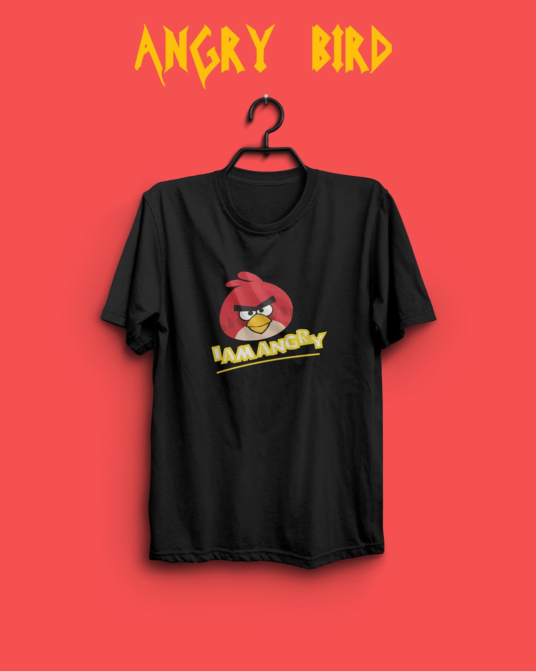 Angry Birds Printed Cotton Black T-Shirt