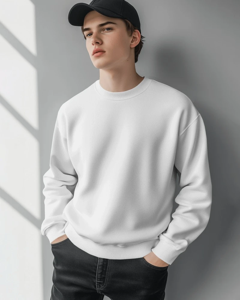 TeeWarrior Men's White Heavyweight Cotton Sweatshirt - Cozy & Durable